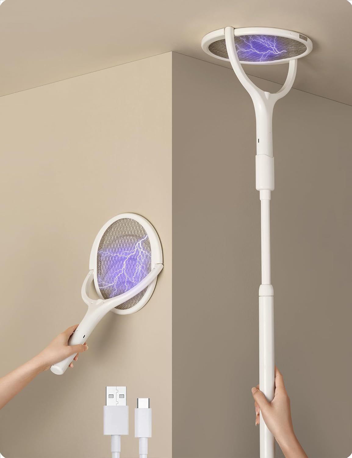 BowLift | Rechargeable Electric Fly Swatter with Flexible 90° Rotating Head – High-Voltage Mosquito & Insect Zapper