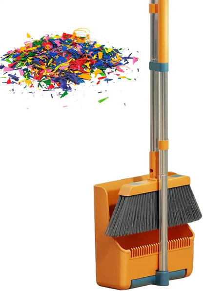 BowLift | Large Broom and Dustpan Set – Long Handle with 180° Rotating Broom Head – Clavira