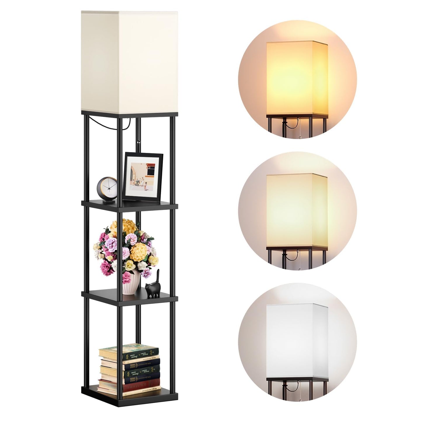 Skanto | Addlon 4-Tier Modern Shelf Floor Lamp with 3CCT LED Bulb - Black, 164 cm H