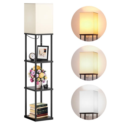 Skanto | Addlon 4-Tier Modern Shelf Floor Lamp with 3CCT LED Bulb - Black, 164 cm H