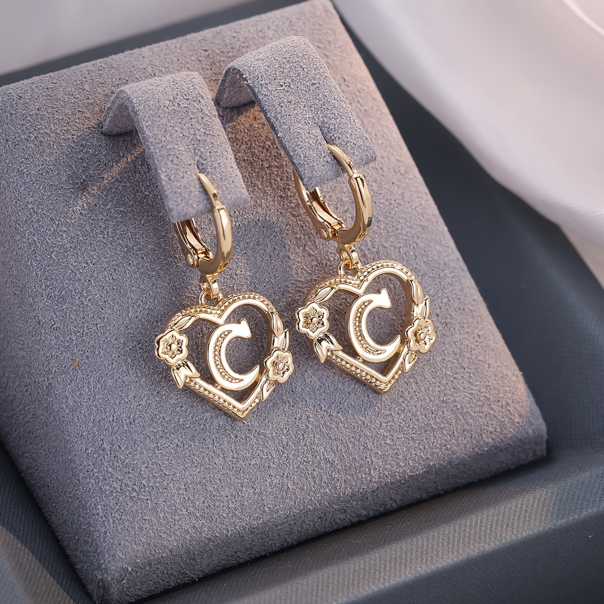 BowLift | Dainty Initial Letter Heart Hoop Earrings