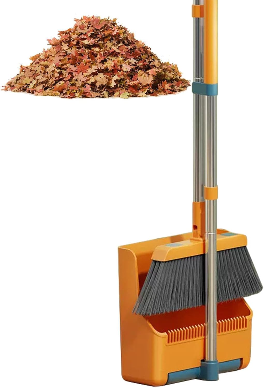 BowLift | Large Broom and Dustpan Set – Long Handle with 180° Rotating Broom Head – Clavira