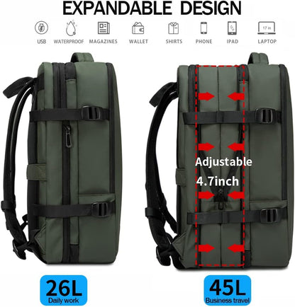Expandable 26–45L Waterproof Travel Backpack with Laptop Sleeve & Duffle Carry | Bowlift