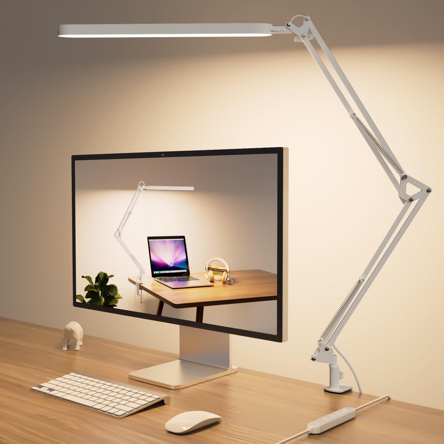 Skanto | Skyleo LED Desk Lamp - 31.5'' Desk Light - 5 Color Modes X 11 Brightness Levels - Adjustable Swing Arm - Timer & Memory Function