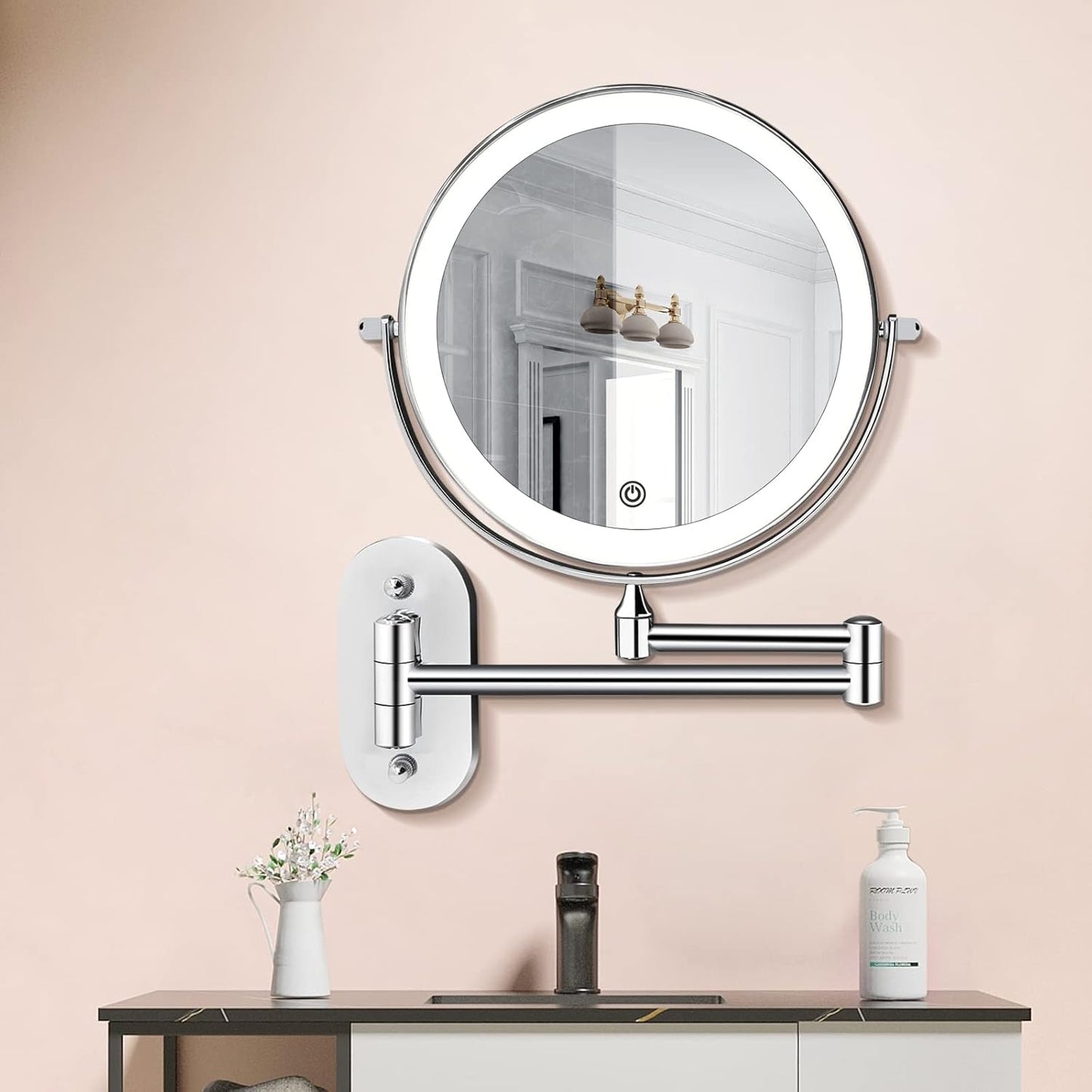 Illuminated wall mirror with 10x magnification and USB charging function | Bowlift