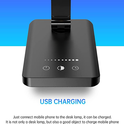 Skanto | LED Desk Lamp with USB Charging Port, Dimmable Eye-Care Reading Lamp for Home, with 5 Brightness Levels & 3 Light Modes, Touch Control, Auto Timer (Black)