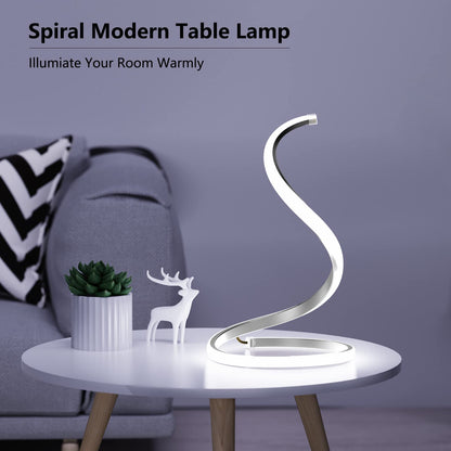 Skanto | Nuür Stepless Dimmable Silver Table Lamps Set of 2 - Curved Art Nightstand Lighting For Bedroom