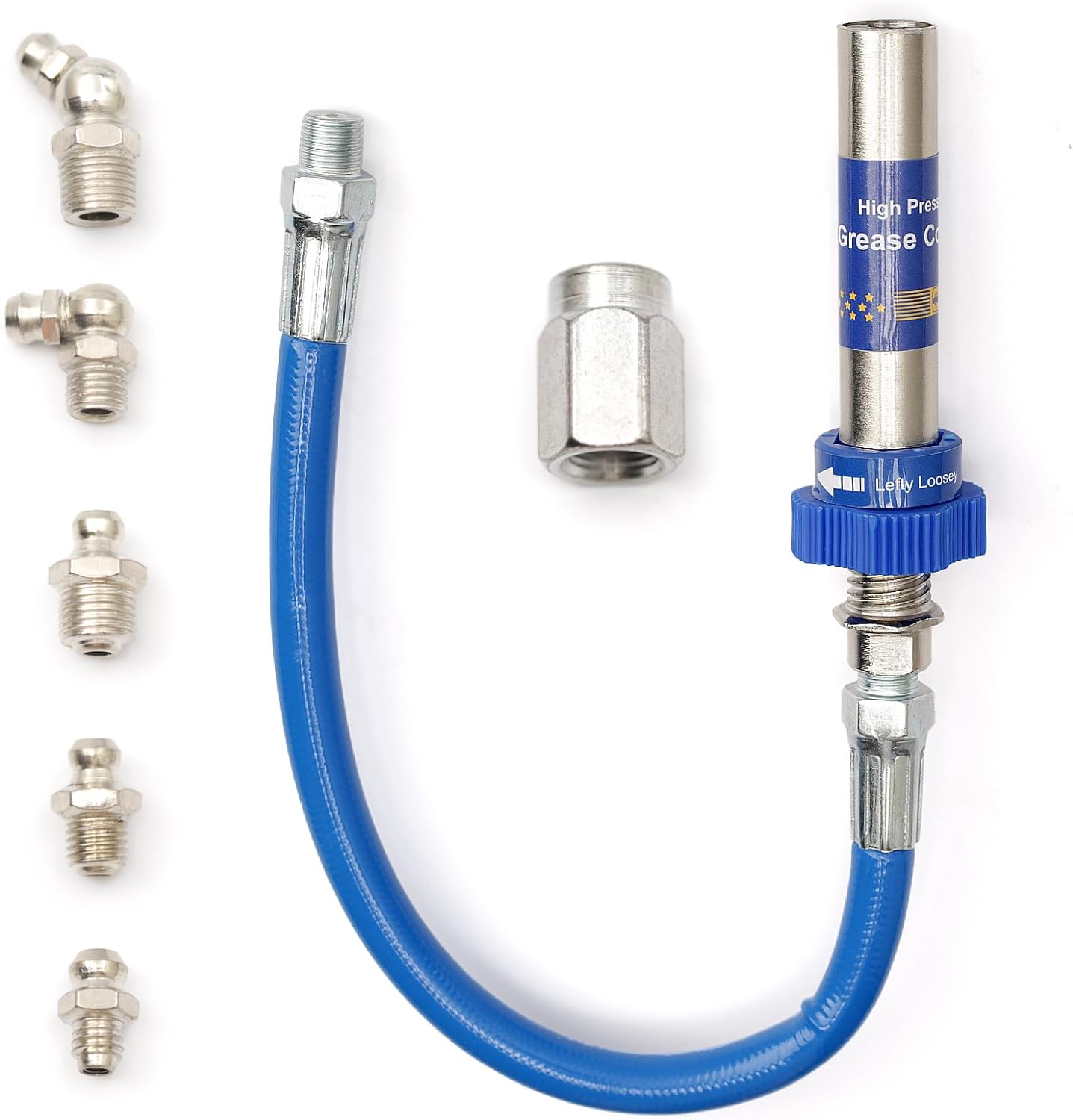 High-Pressure Grease Coupler - Heavy-Duty Fittings Adapter for Grease Guns, Fast Lock and Release Nozzles (Universal Fit) Bowlift
