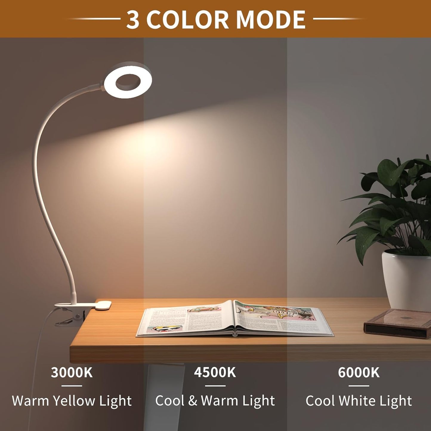 Skanto Skanto | 3 Color Modes LED Desk Clamp Lamp with & Flexible Gooseneck - Selvara (1+1 FREE)