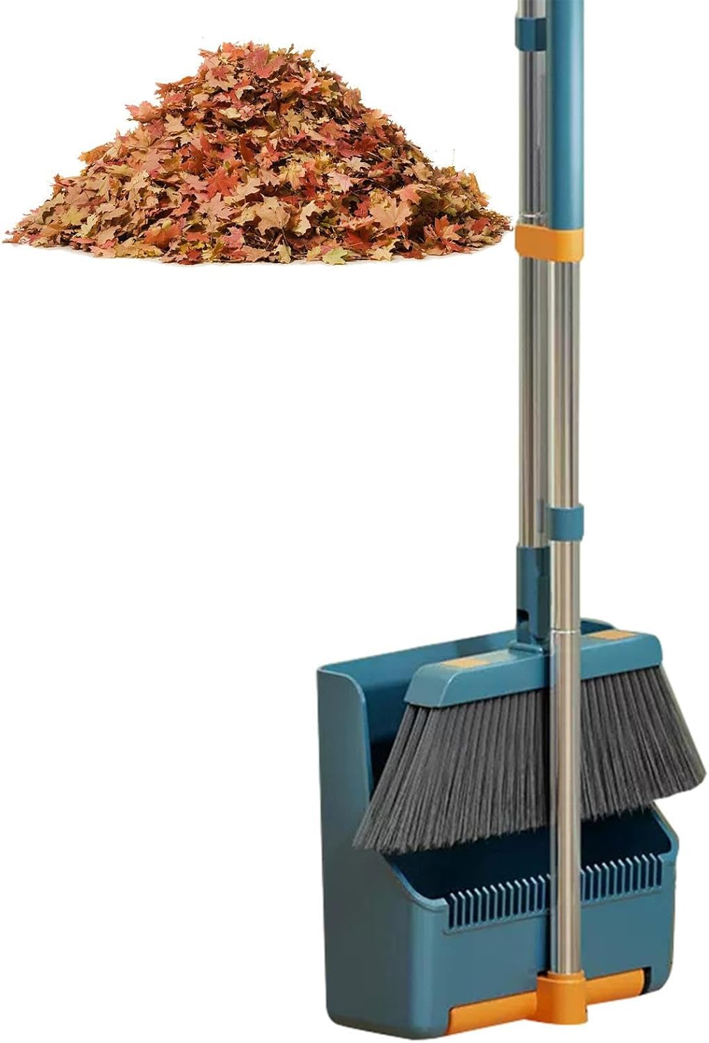 BowLift | Large Broom and Dustpan Set – Long Handle with 180° Rotating Broom Head – Clavira