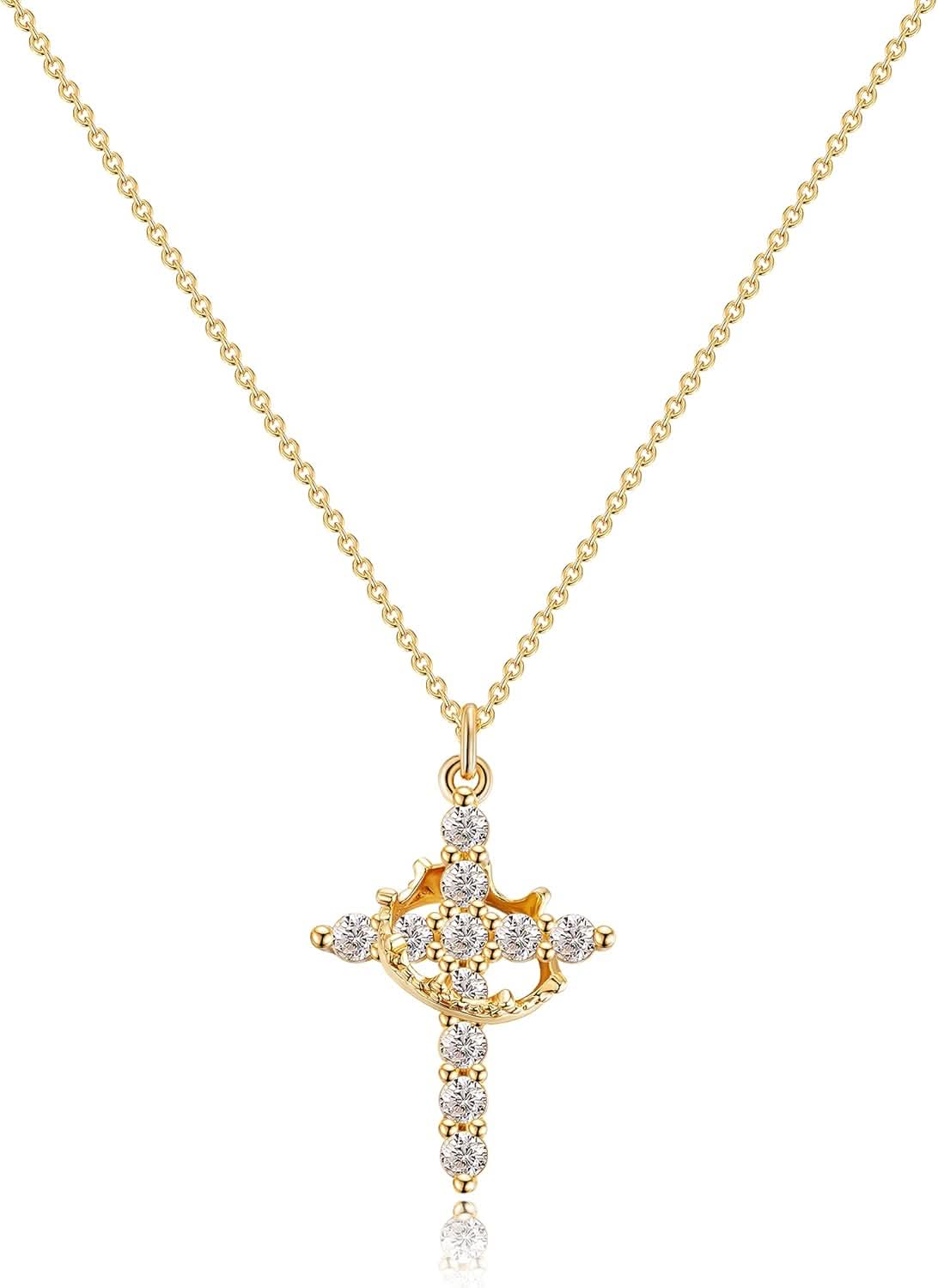 BowLift | Elegant 18K Gold Cubic Zirconia Cross Necklace