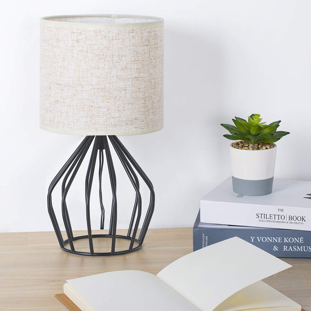 Skanto | Haitral Black Modern Table Lamp - Minimalist Nightstand Lamp with Linen Shade for Bedroom & Living Room
