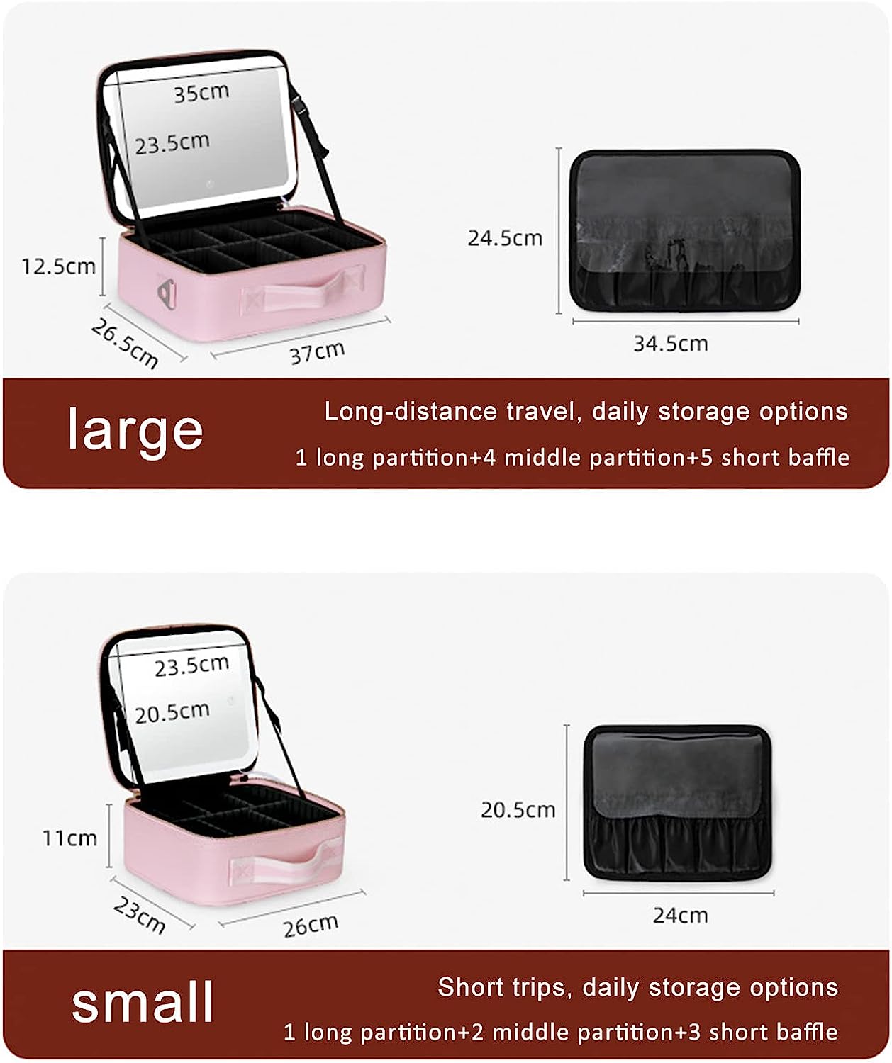 Travel Makeup Case with LED Light & Mirror Portable Bowlift