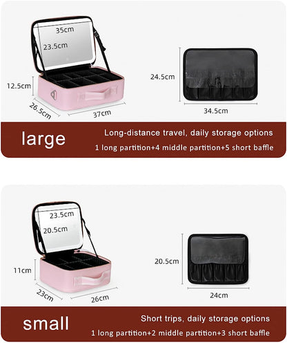 Travel Makeup Case with LED Light & Mirror Portable Bowlift