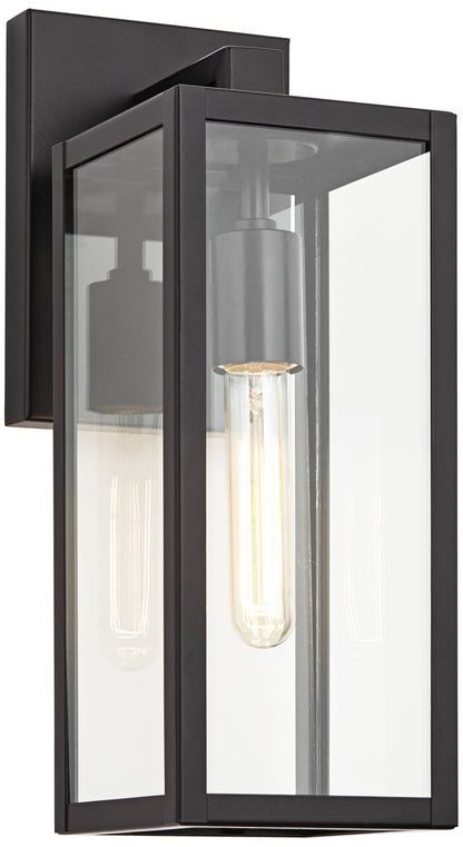 Skanto | John Timberland Titan Modern Outdoor Wall Light, Black Metal With Clear Glass Panel