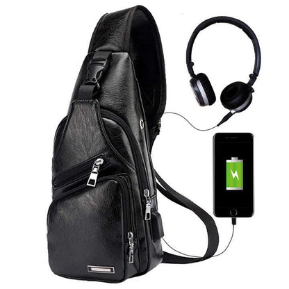 Kalsten | Large Men's Leather Bag Chest Backpack Waterproof Crossbody Bag with USB