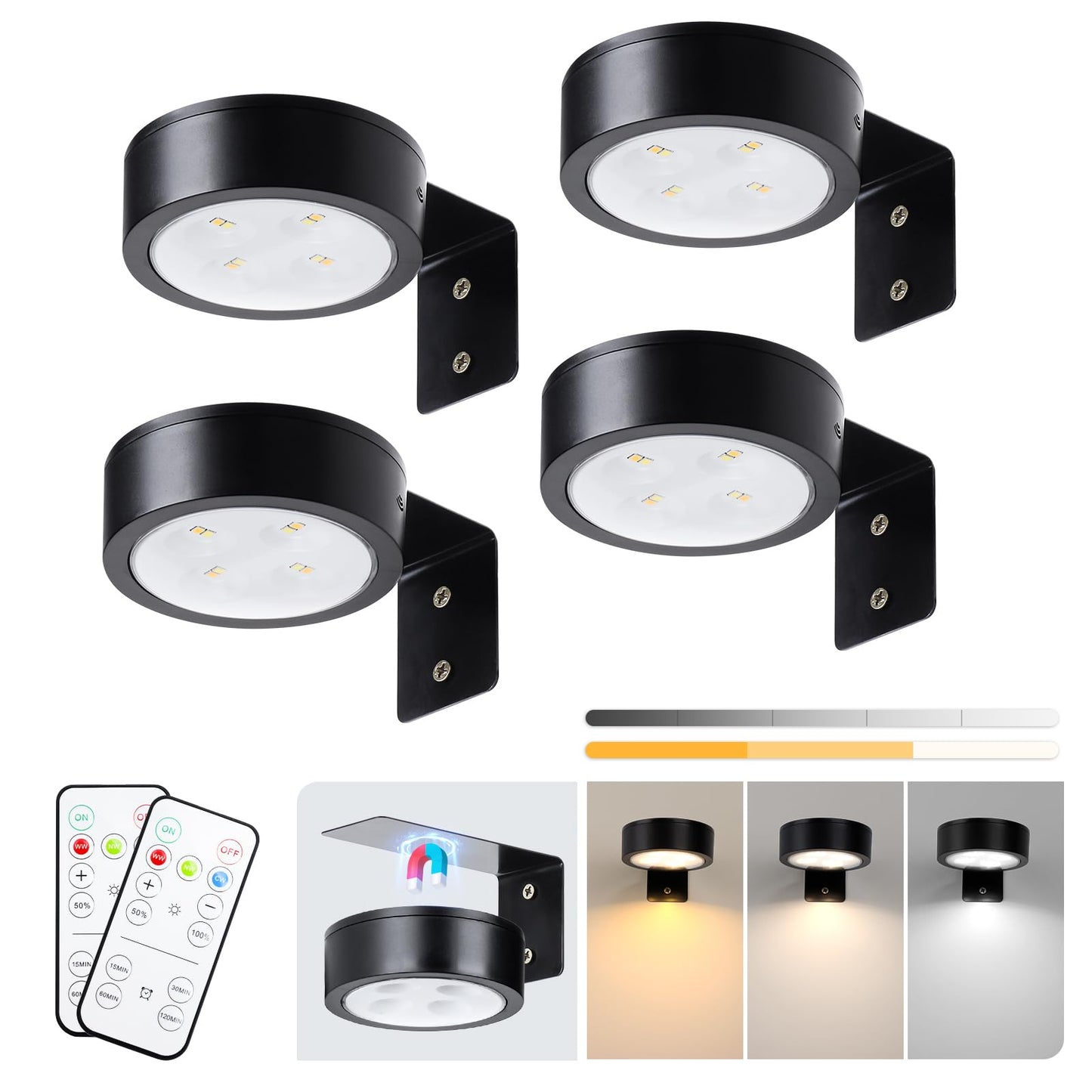 Skanto | Keluoly 4-Pack Picture Light Battery Operated With Remote Control, Led Light Dimmable And Timer Painting Light, Art Display Light For P