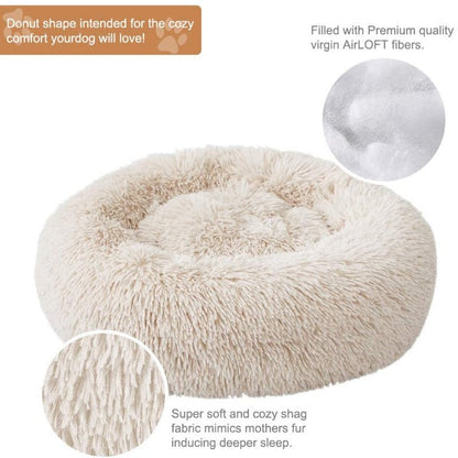 Brehn | Round Plush Calming Donut Dog Bed for Small to Large Dogs