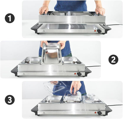 Skanto | Electric Buffet Food Warmer with 3 × 2,5L Pans & Temperature Control – Valtero