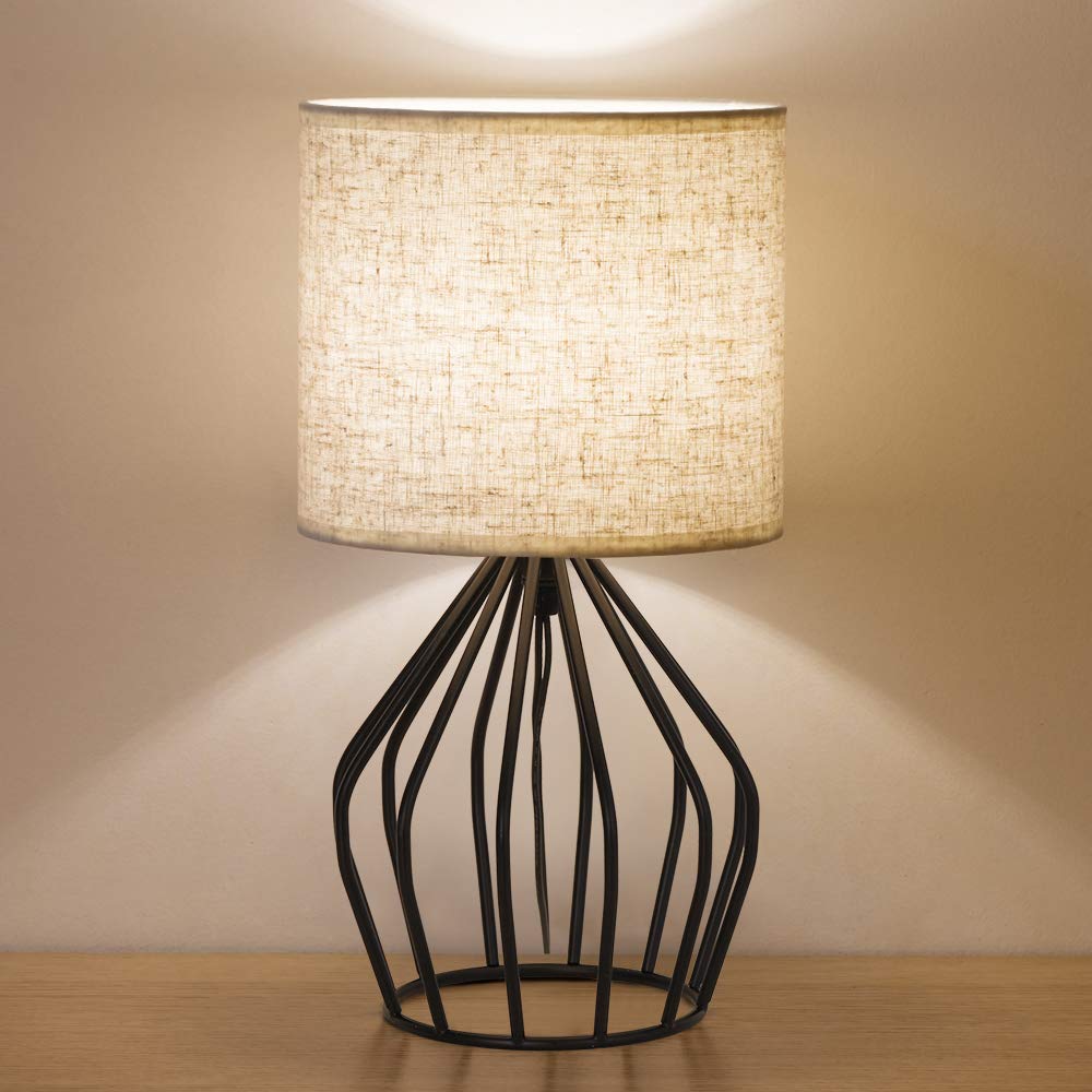 Skanto | Haitral Black Modern Table Lamp - Minimalist Nightstand Lamp with Linen Shade for Bedroom & Living Room