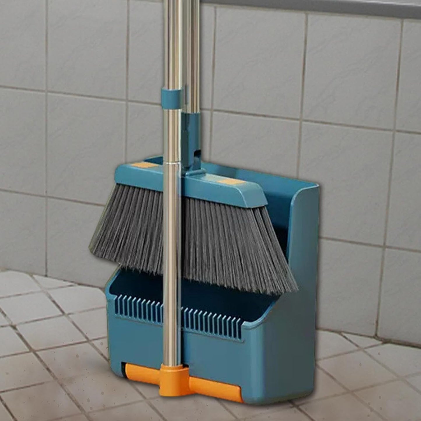 BowLift | Large Broom and Dustpan Set – Long Handle with 180° Rotating Broom Head – Clavira