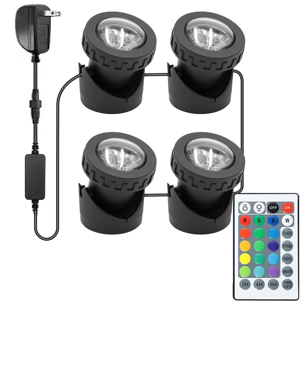 Skanto | RGB Underwater Pond Lights with Timer, RGB Fountain Lights Underwater Lights IP68 Waterproof, Dimmable Outdoor Landscape Lights Fish Tank Pond Fountain Garden, 4 Lights
