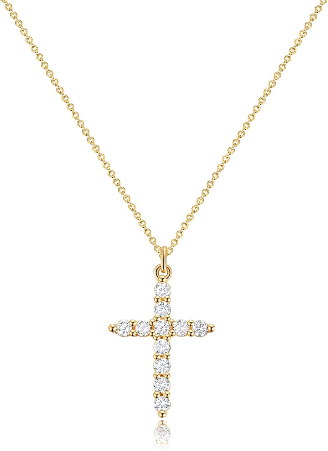 BowLift | Elegant 18K Gold Cubic Zirconia Cross Necklace