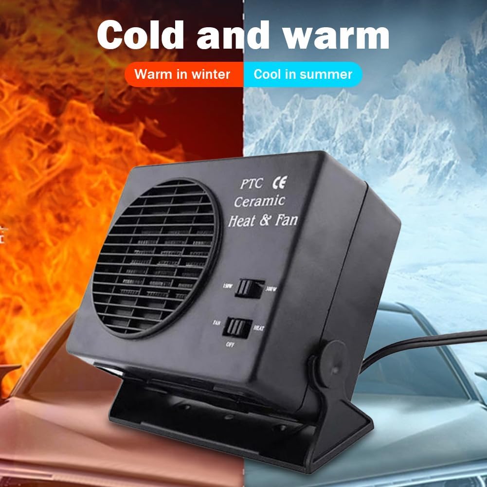 Skanto | 12V Ceramic Car Heater | 150W-300W Portable Fan with Automatic Thermostat for Winter Vehicle Use