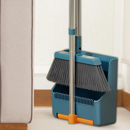 BowLift | Large Broom and Dustpan Set – Long Handle with 180° Rotating Broom Head – Clavira