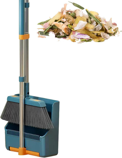 BowLift | Large Broom and Dustpan Set – Long Handle with 180° Rotating Broom Head – Clavira