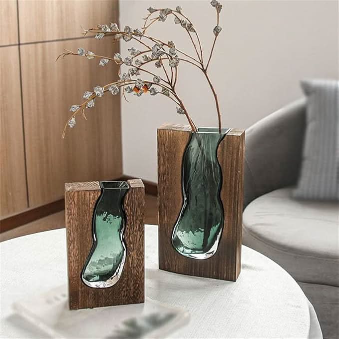 Skanto | Scandinavian Glass Vase with Wood Accent for Modern Interiors