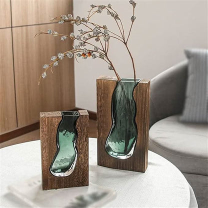 Skanto | Scandinavian Glass Vase with Wood Accent for Modern Interiors