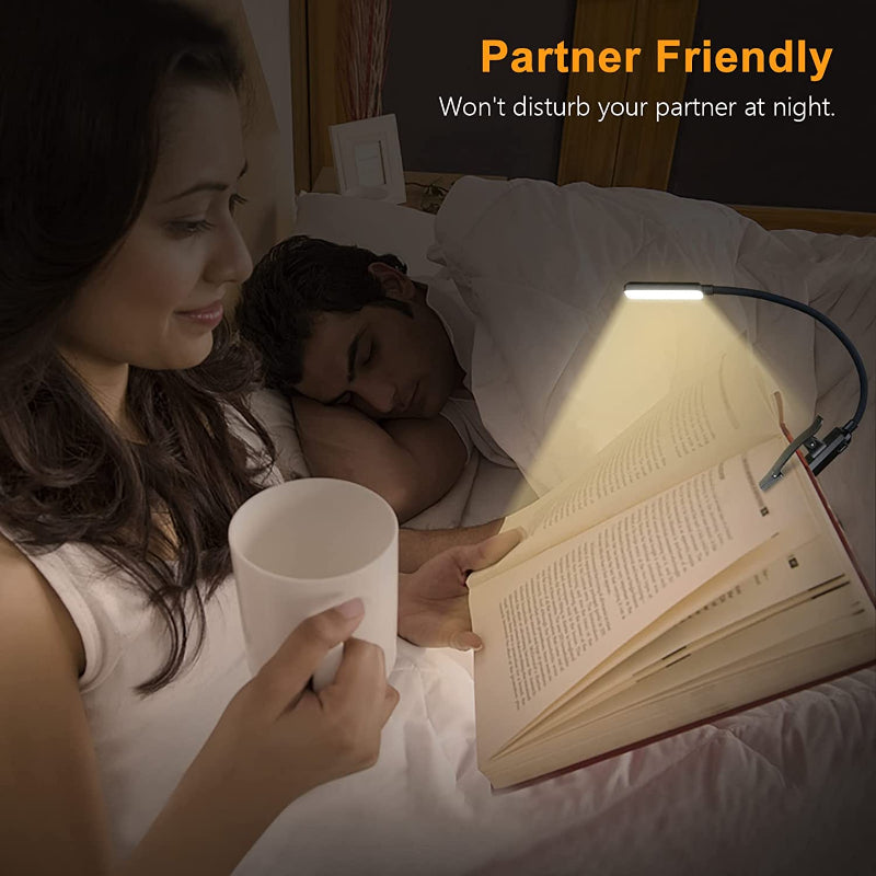 BowLift | Buy 9 LED USB rechargeable reading lamp for reading in bed - eye-friendly, stepless dimmable | Small lightweight clip-on reading lamp
