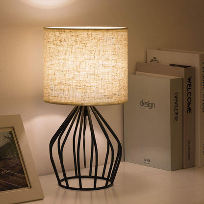 Skanto | Haitral Black Modern Table Lamp - Minimalist Nightstand Lamp with Linen Shade for Bedroom & Living Room