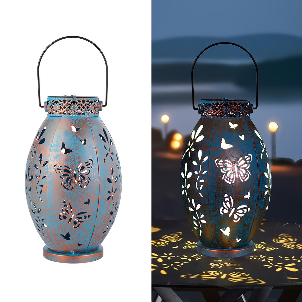 Skanto | Skanto 2-Pack Outdoor Solar Lanterns, Flush Mount Metal Garden Lights Decorative Hanging Solar Lanterns, Solar Lights Outdoor Waterproof for Patio, Lawn, Garden (Blue)