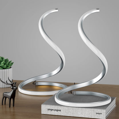 Skanto | Nuür Stepless Dimmable Silver Table Lamps Set of 2 - Curved Art Nightstand Lighting For Bedroom