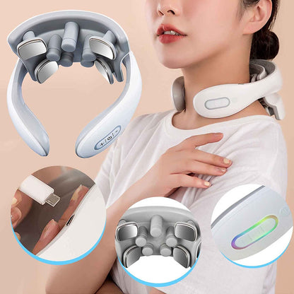 BowLift | Neck massager with heat, pain therapy, smart neck massager, 4 massage heads portable deep tissue trigger point massager
