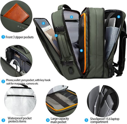 Expandable 26–45L Waterproof Travel Backpack with Laptop Sleeve & Duffle Carry | Bowlift