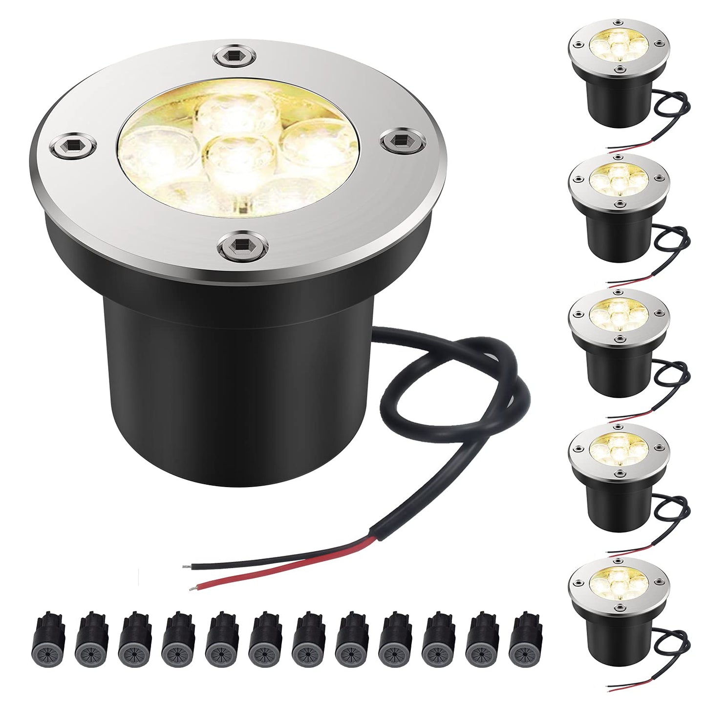 Skanto | Jesled Outdoor Landscape Light, 6W LED In-Ground Well Light, 12V 24V 3000K Warm White, IP67 Waterproof Low Voltage Landscaping
