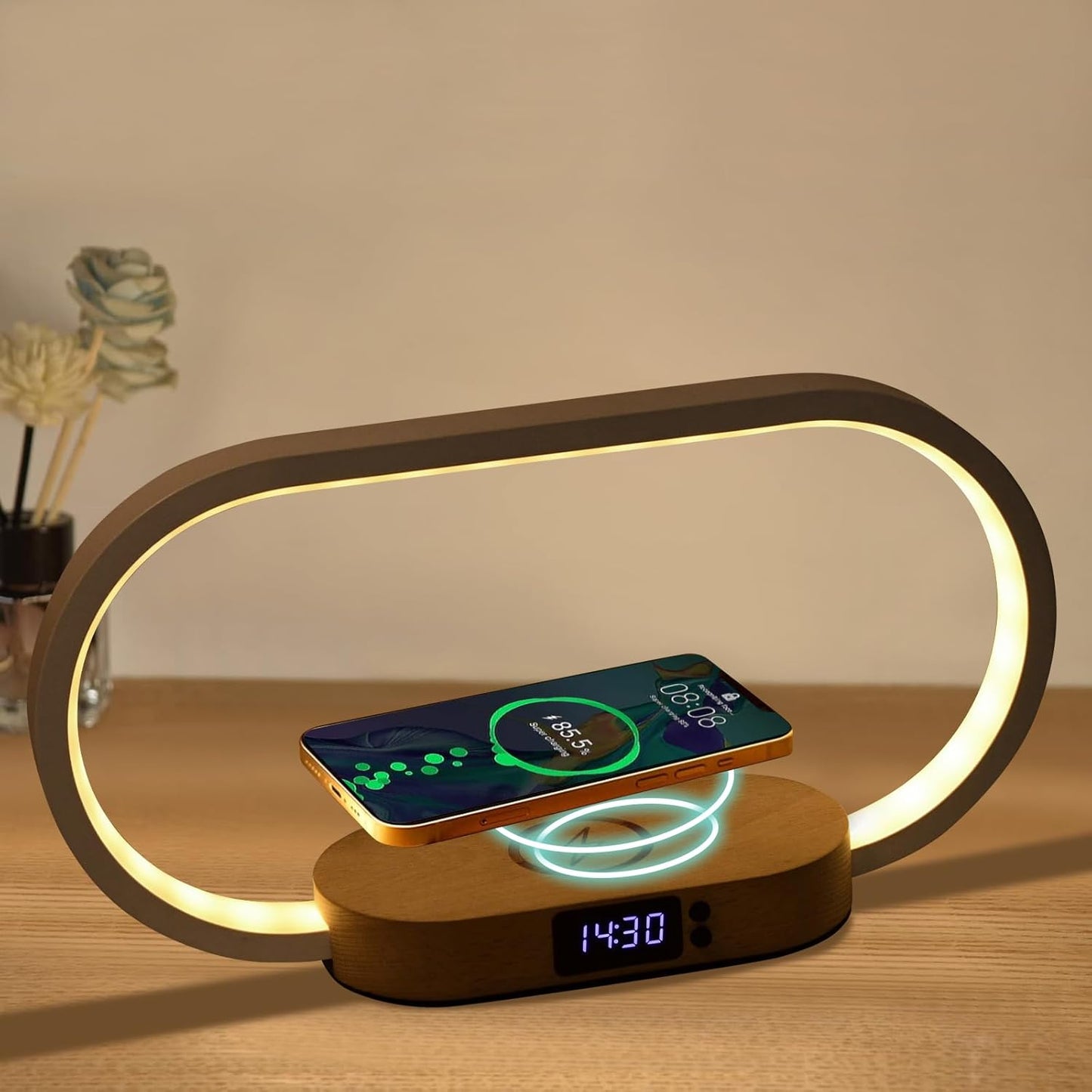 Skanto | Wireless Charging Bedside Lamp with Clock – Lumora