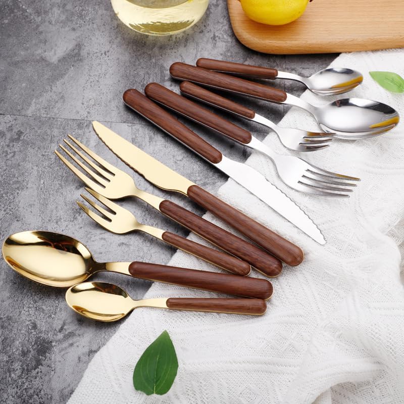 Skanto | Stainless Steel Flatware Set with Wood Grain Handles