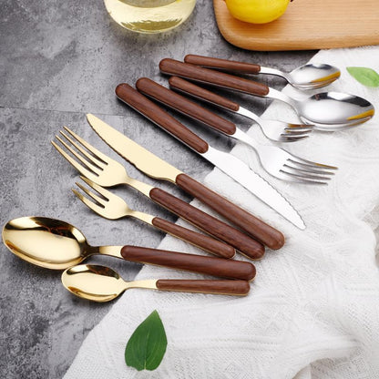 Skanto | Stainless Steel Flatware Set with Wood Grain Handles