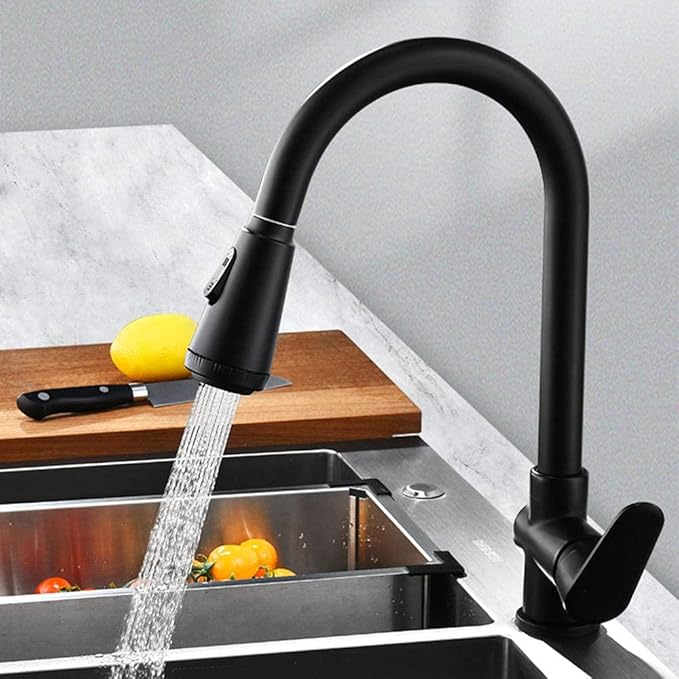 Skanto | Velvra Matte Black Pull-Down Kitchen Faucet with Dual Spray & Single Handle Control