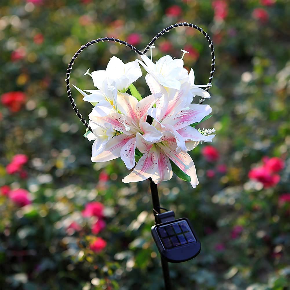 Skanto | Starryfill Heart-Shaped Solar Garden Light With White Lily Flowers - 25 Led Warm White