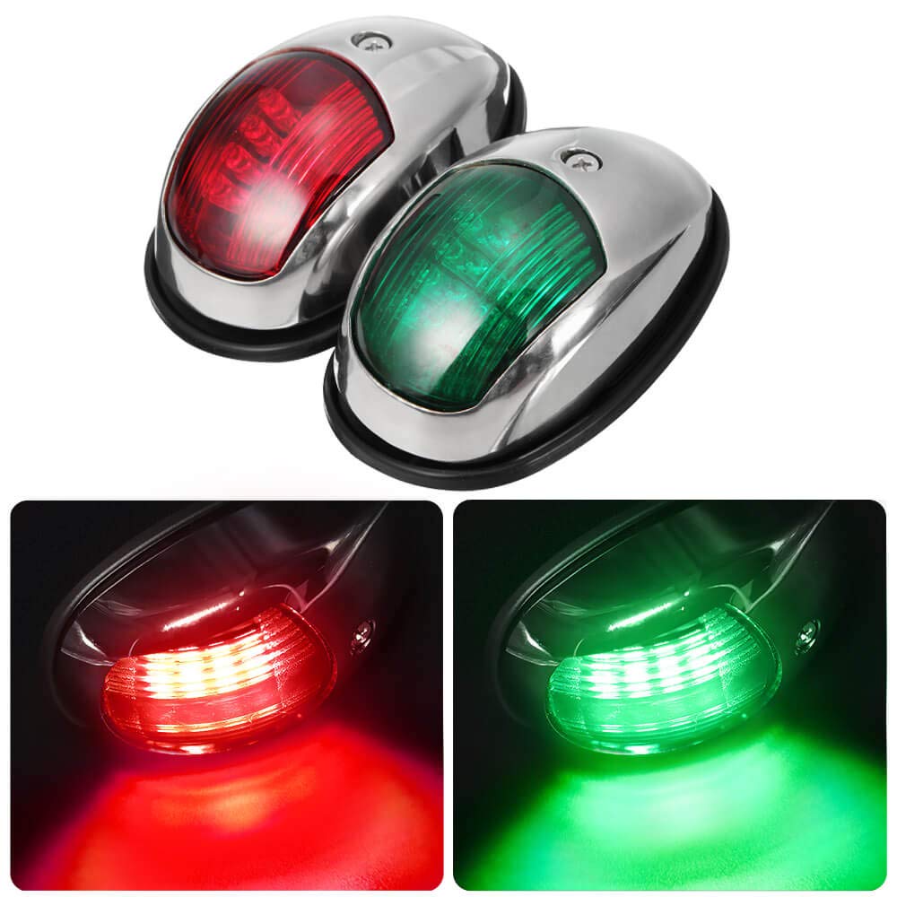 Skanto Skanto | Obcursco Boat Navigation Lights, LED Red and Green Vertical Mount for Bow and Stern, IP67 Waterproof Marine Lights for Pontoon, Bass, and Jon Boats (Sliver)
