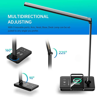 Skanto | LED Desk Lamp with USB Charging Port, Dimmable Eye-Care Reading Lamp for Home, with 5 Brightness Levels & 3 Light Modes, Touch Control, Auto Timer (Black)