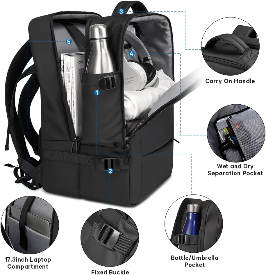 Expandable 26–45L Waterproof Travel Backpack with Laptop Sleeve & Duffle Carry | Bowlift