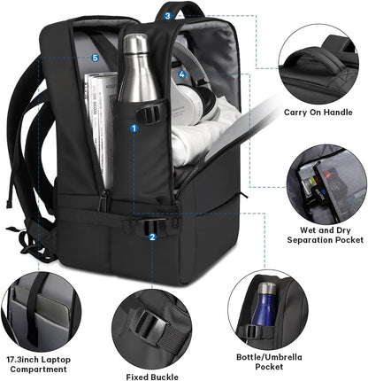 Expandable 26–45L Waterproof Travel Backpack with Laptop Sleeve & Duffle Carry | Bowlift