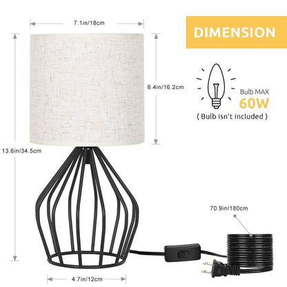 Skanto | Haitral Black Modern Table Lamp - Minimalist Nightstand Lamp with Linen Shade for Bedroom & Living Room