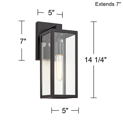 Skanto | John Timberland Titan Modern Outdoor Wall Light, Black Metal With Clear Glass Panel